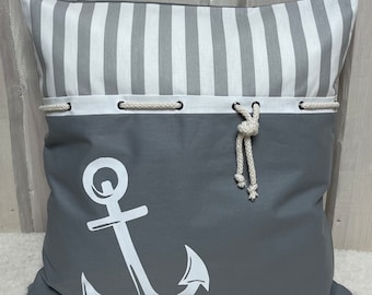 Maritime cushion cover, cushion cover, country style decorative cushion anchor grey/white