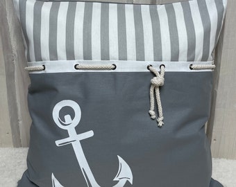 Nautical cushion cover, cushion cover, country house style decorative cushion "Anchor" grey/white