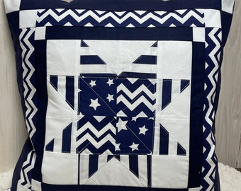 Patchwork cushion cover, country house style cushion cover blue/white 40 x 40 cm.