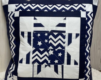 Patchwork cushion cover, country style cushion cover blue/white 40 x 40 cm.