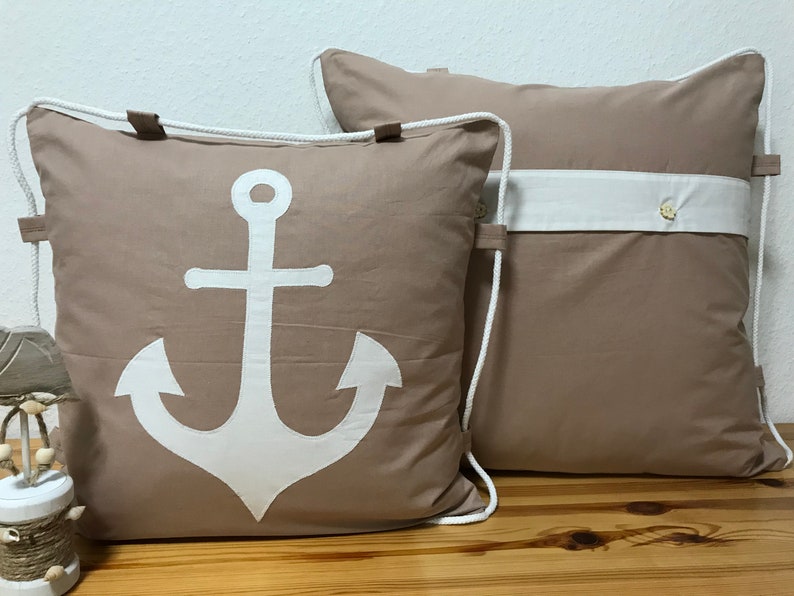 Maritime cushion cover cord beige / white 50x50cm image 2