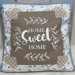 Patchwork Kissenhülle, Landhausstil Kissenbezug blau /beige 40x40cm.