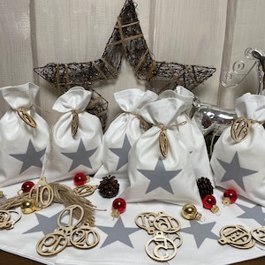 Advent calendar, country style Advent calendar, Advent calendar bags to fill, 24 fabric bags * white/grey
