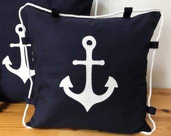 1 Maritime cushion cover, cushion cover, country style cushion, decorative cushion, anchor blue / white 50x50cm.