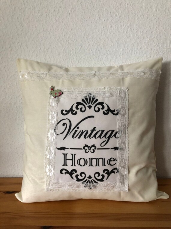 1x Landhausstil Kissenhülle * Kissenbezug * Creme / Weiß * Vintage * 40x40cm