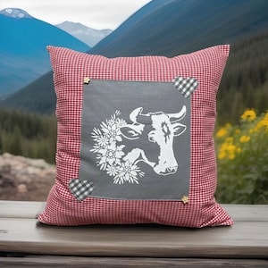 1x country style cushion cover, pillow cover * Red/gray 40x40cm