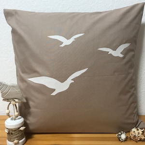 Country style cushion cover * Pillow cover * Seagulls * beige 40x40cm.