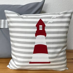 Maritime pillow case, pillow case, country style pillow case, pillow lighthouse gray / white / red 50x50cm. image 2