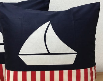 Maritime cushion cover, cushion cover, country style cushion cover, throw pillow blue / red 50x50cm.