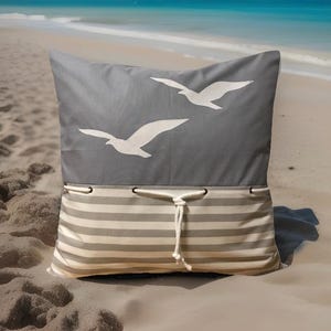 Housse de coussin maritime, housse de coussin, coussin décoratif style campagnard mouettes gris/blanc 40 x 40 cm ou 50 x 50 cm