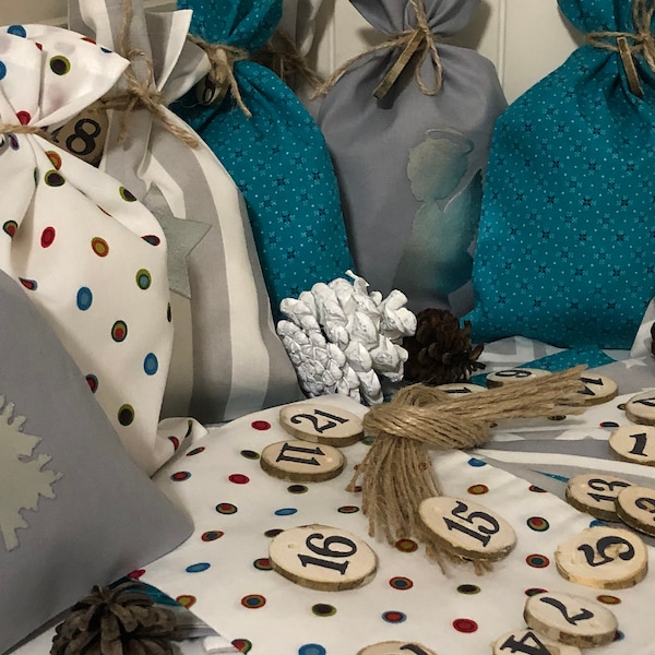 Country style Advent calendar bag to fill * petrol/ gray