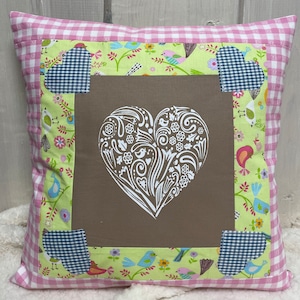 Patchwork cushion cover, country style cushion cover grey/white 40 x 40 cm.