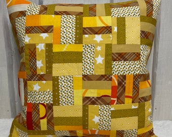 Patchwork cushion cover, country house style cushion cover, unique piece mustard yellow/white 40 x 40 cm.