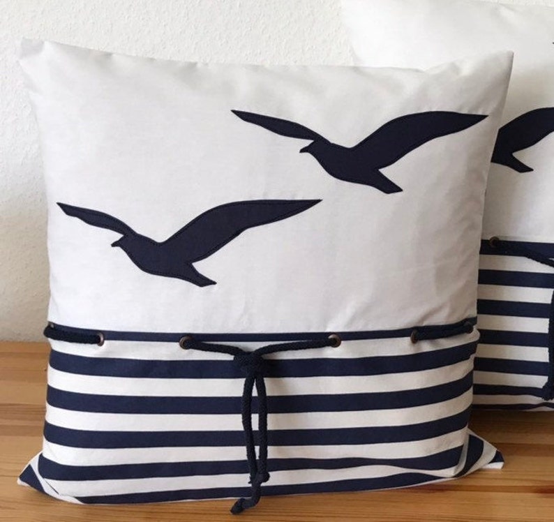 1x Country Style Cushion Cover* Pillow Cover * Seagulls * Blue 50x50cm ...