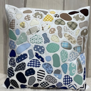 Patchwork cushion cover, country style cushion cover blue/beige 40x40cm.