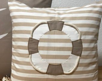 Kissenbezug *Heimathafen* beige//weiß gestreift Landhausstil Kissen