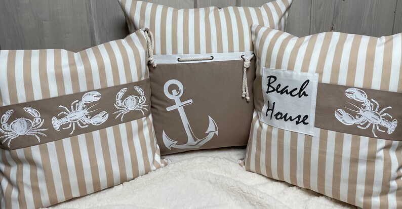 Maritime Kissenhülle, Kissenbezug, Landhausstil Dekokissen, beige/weiß Bild 7