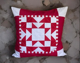 Patchwork cushion cover, country style pillow cover red/white 50x50cm