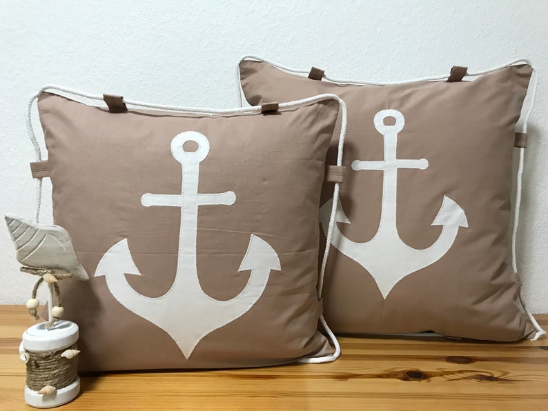 Maritime cushion cover cord beige / white 50x50cm image 1