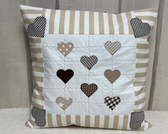 Patchwork cushion cover, country house style cushion cover beige/white 40 x 40 cm.