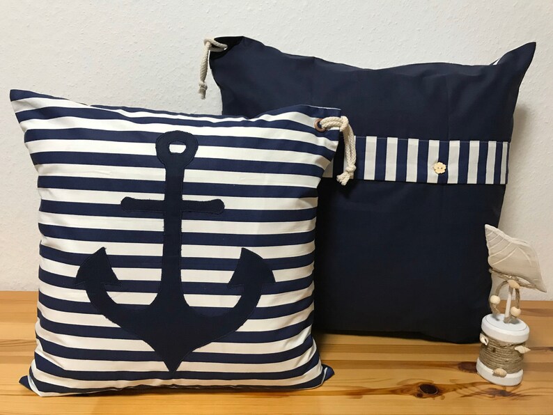 1 pillow case cushion cover stripes marine anchor 50x50cm. zdjęcie 7