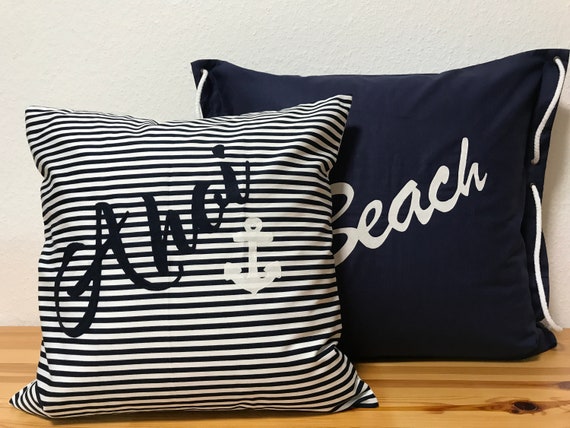 Maritime Kissenhülle *Kissenbezug*Landhausstil* Ahoi blau//weiß//beige 40x60cm.