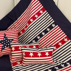 Patchwork blanket, bedspread, bedspread * USA * red / blue / white 130cm x 200cm