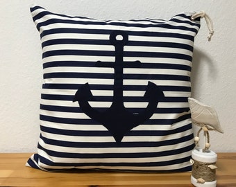 1x Maritime cushion cover, cushion cover, country style cushion cover, decorative cushion * anchor * blue / white 40x40cm.