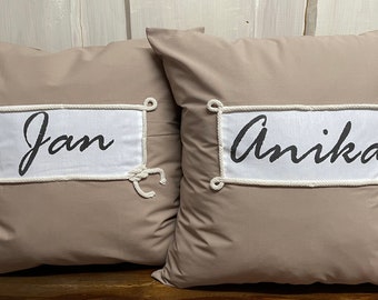 1x Personalized gift, pillow with desired name, name pillow, country style pillow case * beige