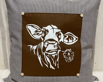 Country house style cushion cover, cushion cover, country house cushion *cow* brown/beige