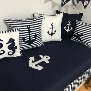 1 pillow case cushion cover stripes marine anchor 50x50cm. zdjęcie 8