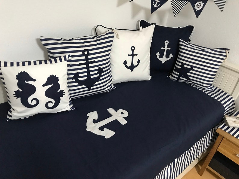 1 pillow case cushion cover stripes marine anchor 50x50cm. zdjęcie 8