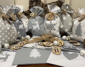Country style Advent calendar bag to fill *  gray/white