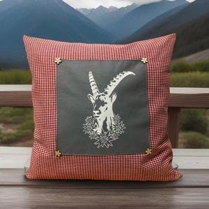 1x country style cushion cover, pillow cover * Capricorn * red / gray / white 50x50cm.