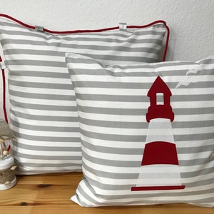 Maritime pillow case, pillow case, country style pillow case, pillow lighthouse gray / white / red 50x50cm. image 3