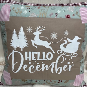 Patchwork cushion cover, country house style cushion cover, Christmas, beige/mint/red 40x40cm.