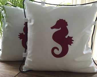 Maritime Pillowcases * pillows seahorse 40x40cm. White-red