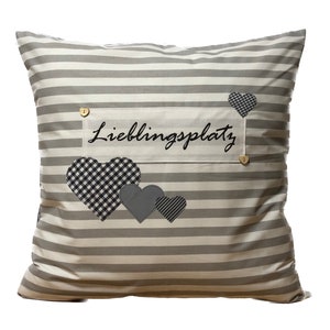1x country style cushion cover * Pillow cover * favorite place * gray/white 40x40cm.