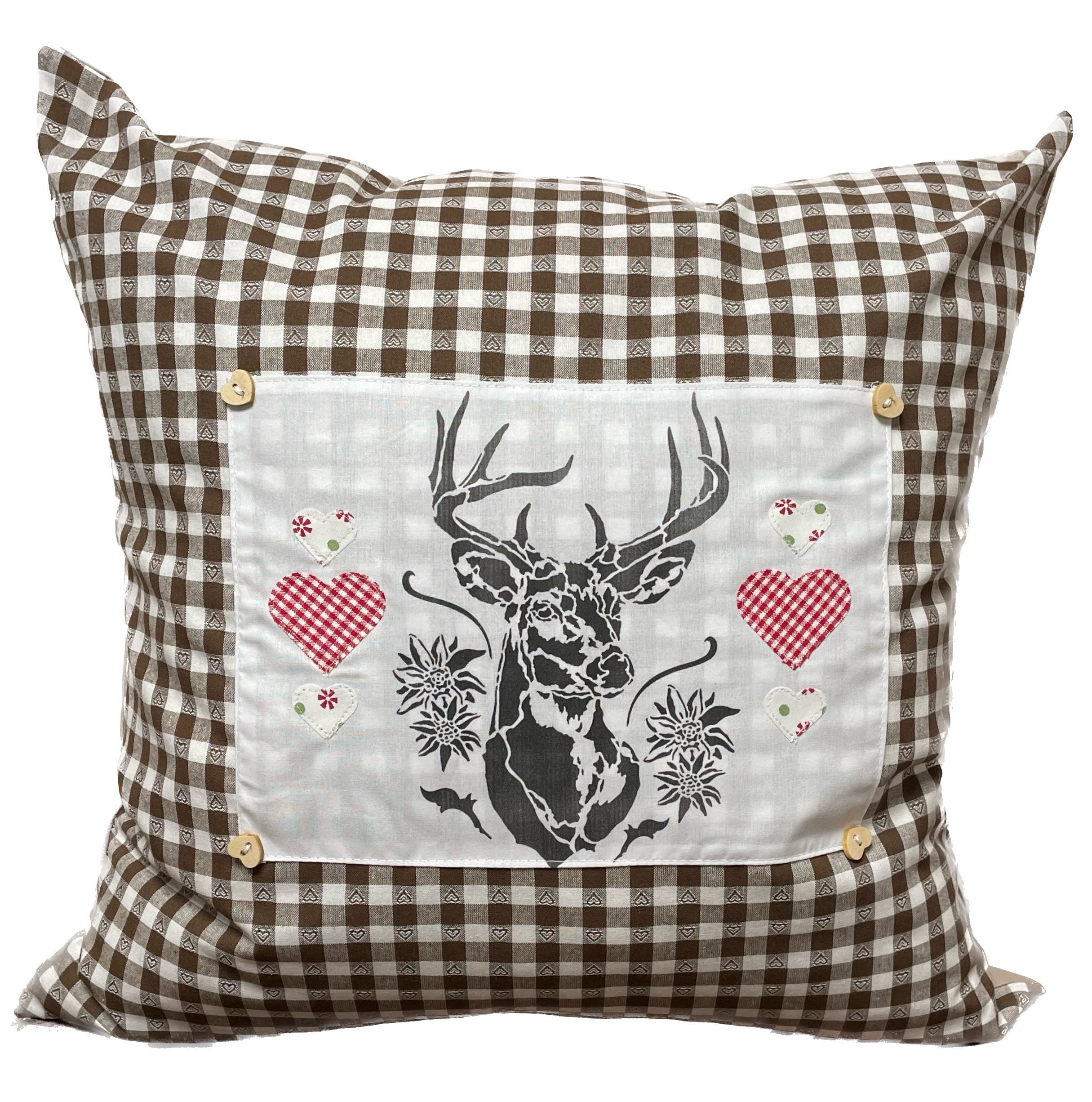 Federa per cuscino in stile rustico, federa per cuscino, cuscino decorativo *cervo *marrone/bianco a quadretti 40 x 40 cm o 50 x 50 cm. - Italia