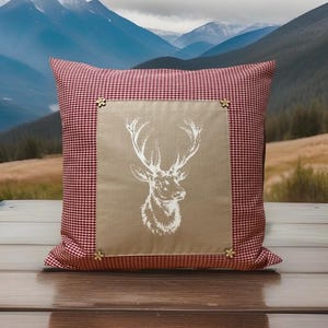 Country style cushion cover, pillow case, farmhouse pillow, decorative pillow * deer * red / light brown checkered