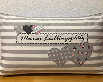 Father's Day gift, pillow, pillow cover + pillow * Mama’s favorite place * gray / white 30x50cm.