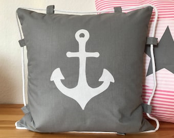 Maritime cushion cover, decorative cushion, country style cushion cover, cushion cover * anchor + cord gray / white 50x50cm.