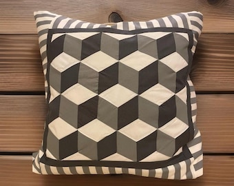 Patchwork cushion cover, country style cushion cover grey/white/anthrazit