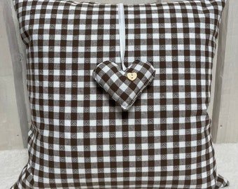 1x country style cushion cover * pillowcase * farmhouse pillow, red / brown checkered pillow 40x40cm.