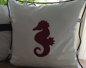 Maritime cushion cover, cushion cover, country style cushion cover, throw pillow * seahorse * white / red / blue 50x50cm.