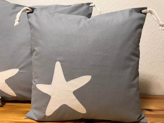 Kissenhülle Maritimes Kissen beige mit weißem Muster Kissenbezug 4 Größen