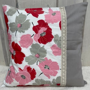 Country style cushion cover, pillowcase, decorative pillow, red/taupe/pink 40 x 40 cm.