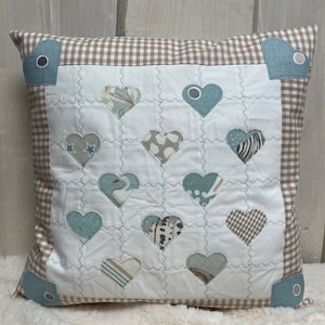 Patchwork cushion cover, country style cushion cover mint/white/beige 40 x 40 cm.