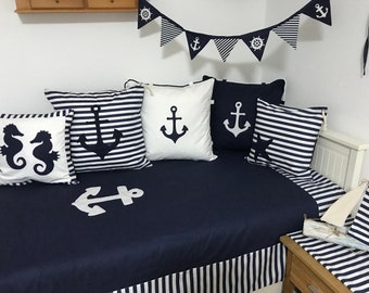 Navy patchwork blanket * Bedspread 130cm x 200cm