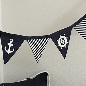 Guirlande de fanions, guirlande en tissu, bleu/blanc, longueur 230 cm.